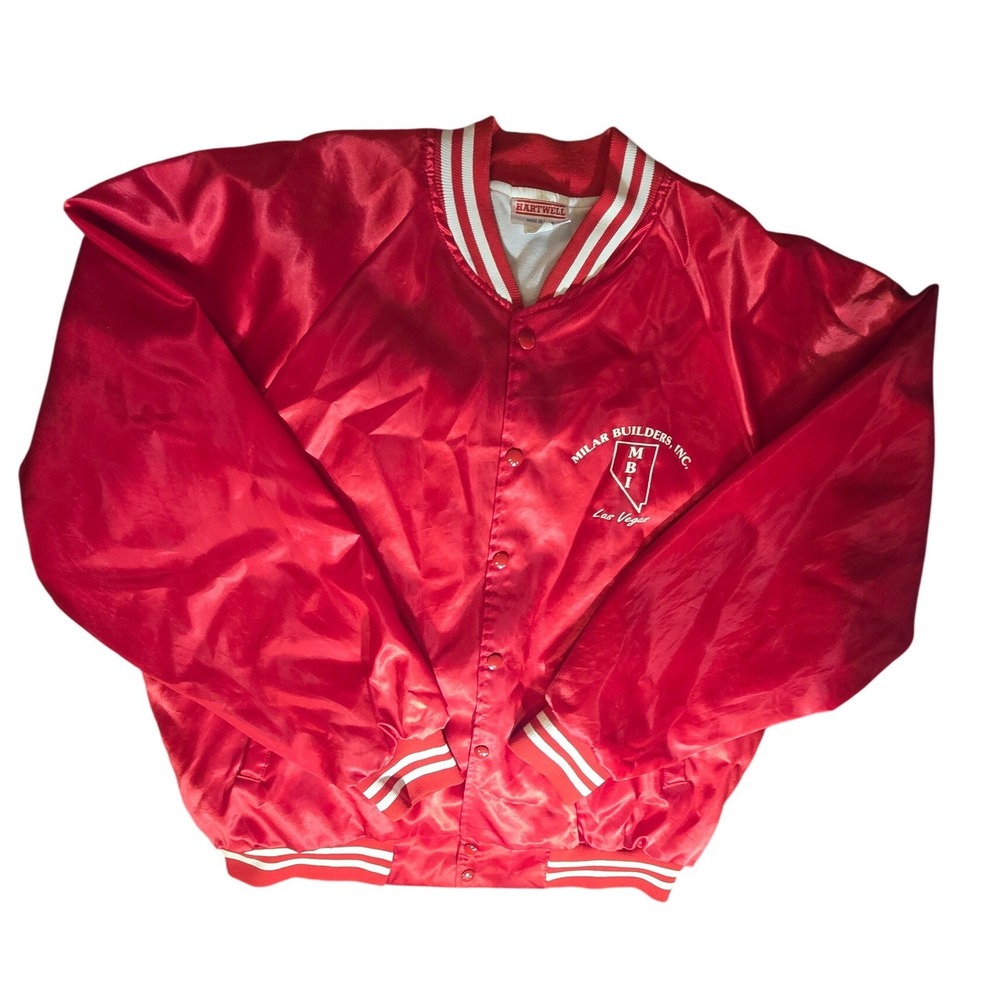 Vintage Hartwell Satin Bomber Jacket Milar Builders Las Vegas XXL Made in USA